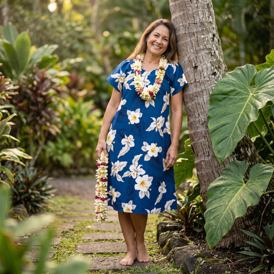 hibiscus joy navy hawaiian muumuu