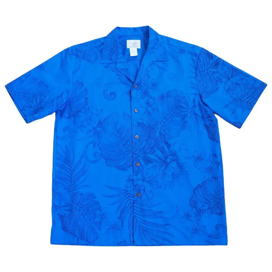 Monstera cereus blue hawaiian cotton shirt - alohaz