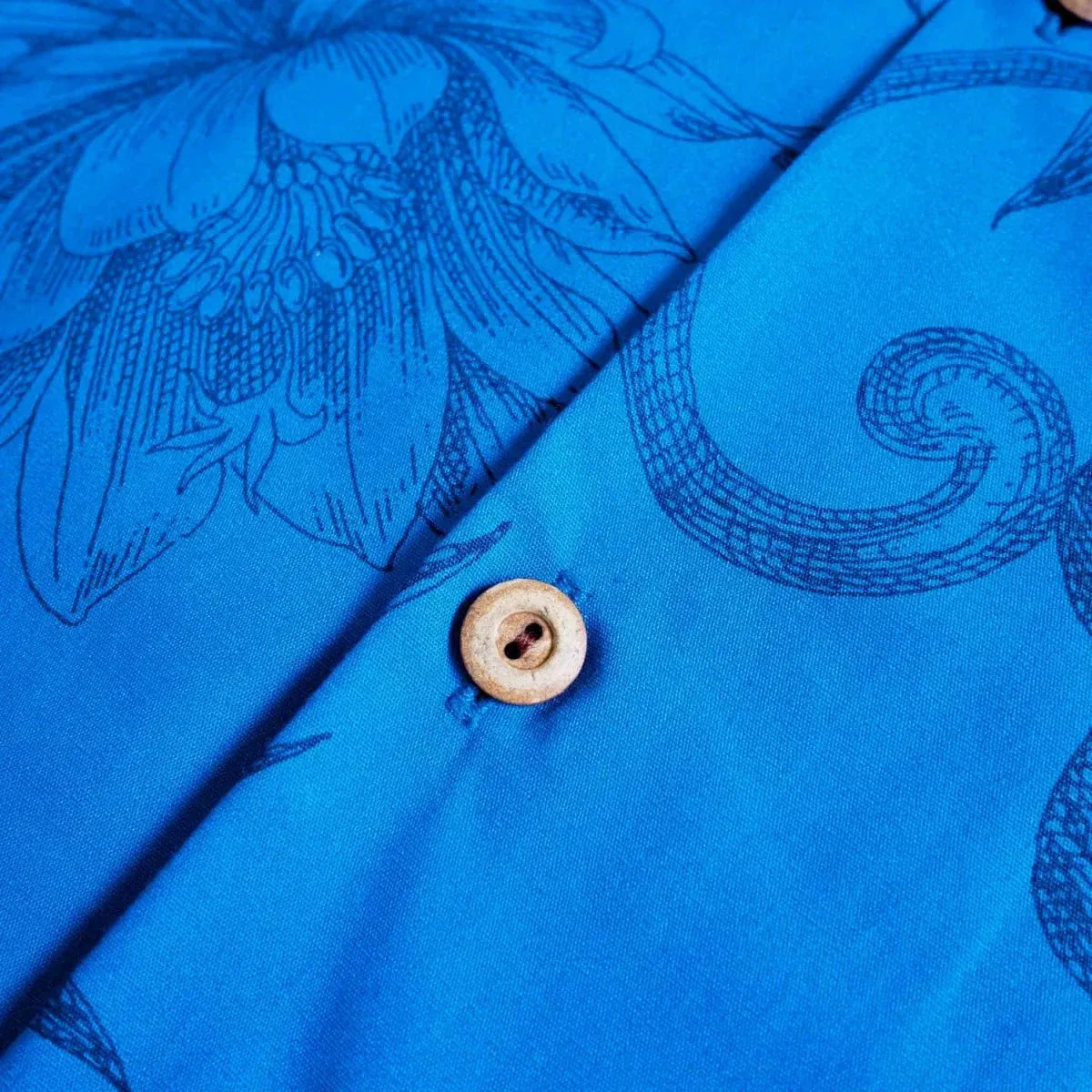 Monstera cereus blue hawaiian cotton shirt - alohaz