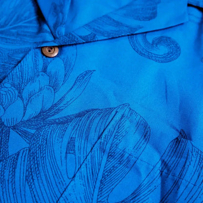 Monstera cereus blue hawaiian cotton shirt - alohaz