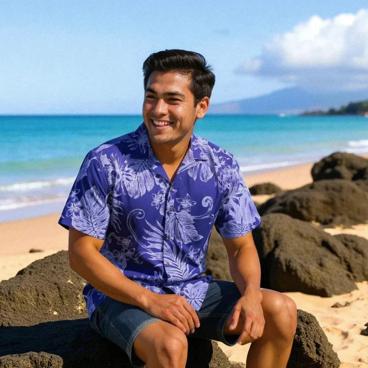 Monstera cereus purple hawaiian cotton shirt - alohaz