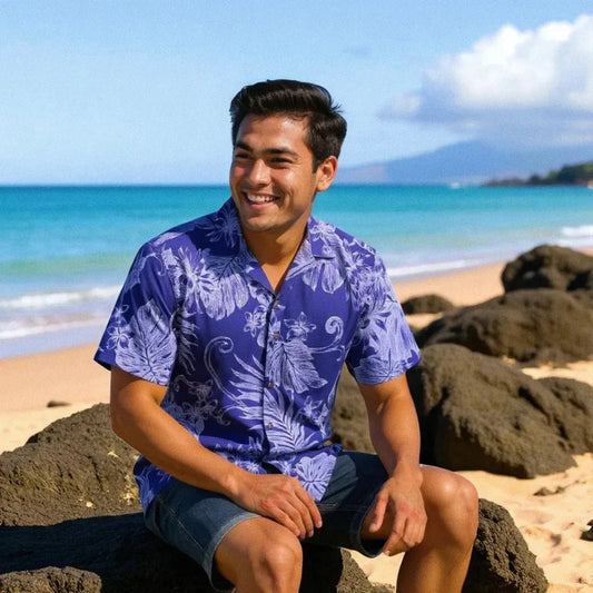 Monstera cereus purple hawaiian cotton shirt - alohaz