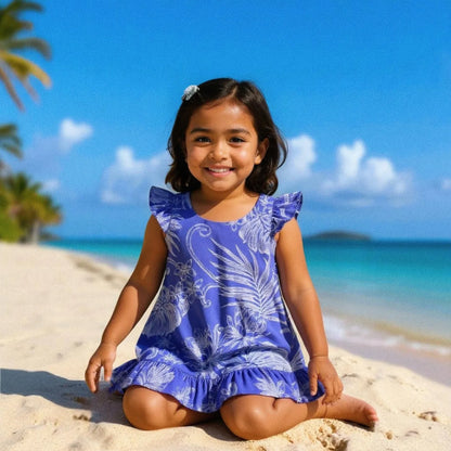 Monstera cereus purple hawaiian girl flutter dress - alohaz