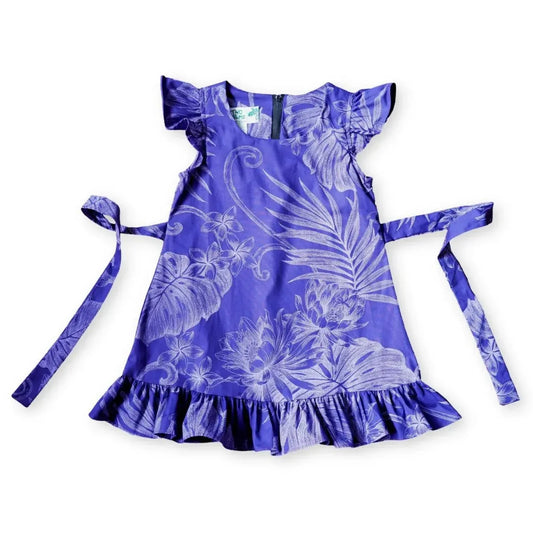 Monstera cereus purple hawaiian girl flutter dress - alohaz