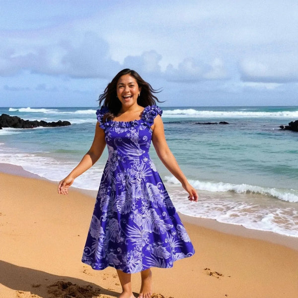 purple hawaiian dress Passion Maxi with Floral Hibiscus Pattern Printed on both sides Rose Print Purple Hawaiian Dress