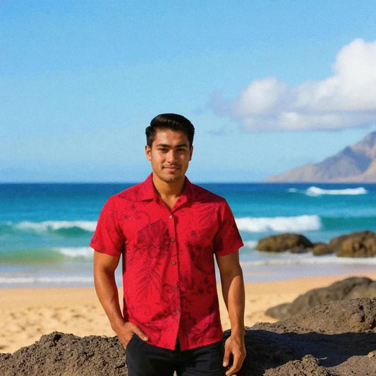 Monstera cereus red hawaiian cotton shirt - alohaz