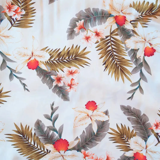 Moon white hawaiian rayon fabric - alohaz