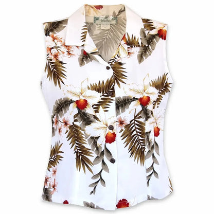 Moon white hawaiian sleeveless blouse - alohaz