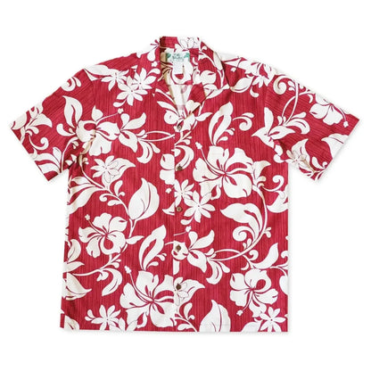 Nanakuli red hawaiian cotton shirt - alohaz