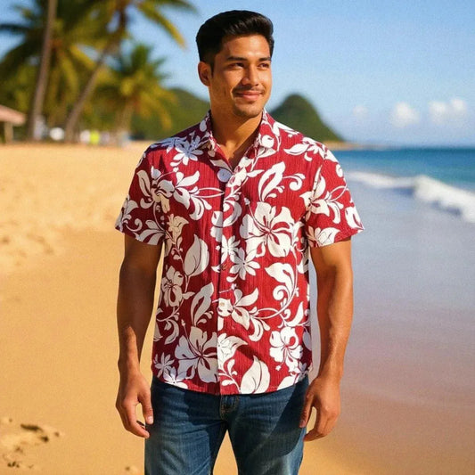 Cotton Hawaiian Shirts Mens Clearance Casual Nature Green Print