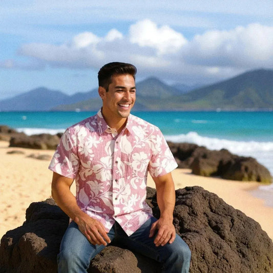 Nanakuli red reverse print hawaiian cotton shirt - alohaz