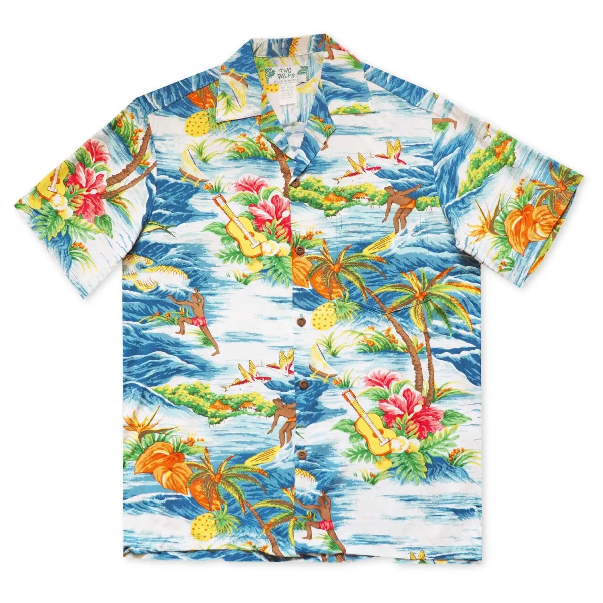 Ocean life blue hawaiian rayon shirt