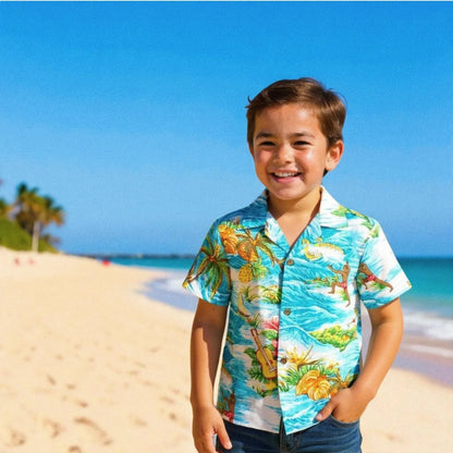 Ocean life teal hawaiian boy shirt - alohaz