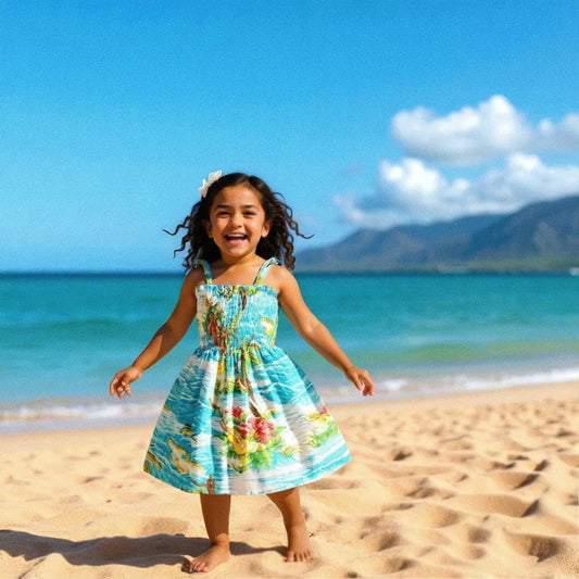 Ocean life teal hawaiian girl sunkiss dress - alohaz