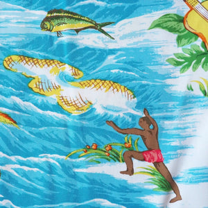 Ocean life teal hawaiian rayon fabric