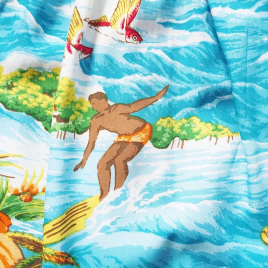 Ocean life teal hawaiian rayon fabric - alohaz