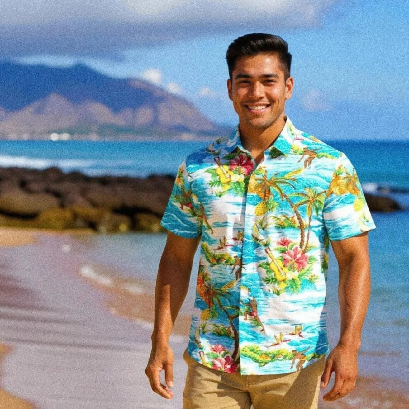 Ocean life teal hawaiian rayon shirt - alohaz