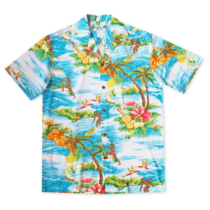 Ocean life teal hawaiian rayon shirt
