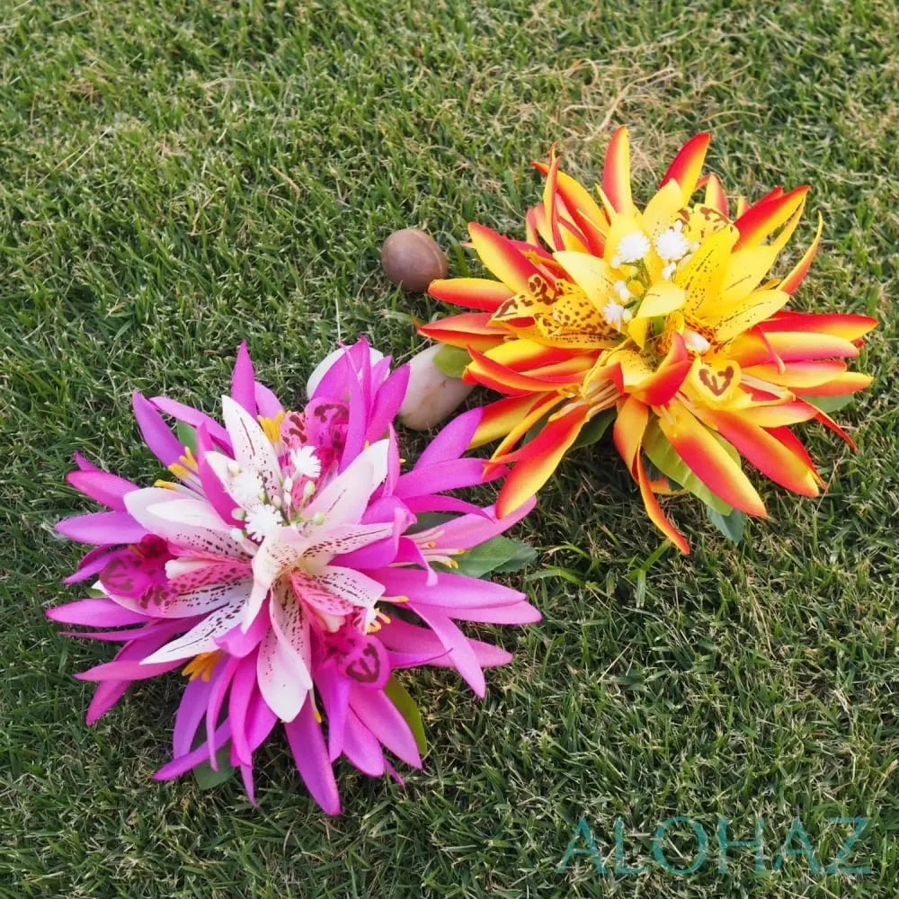 Orange orchid jungle hawaiian flower hair clip - alohaz