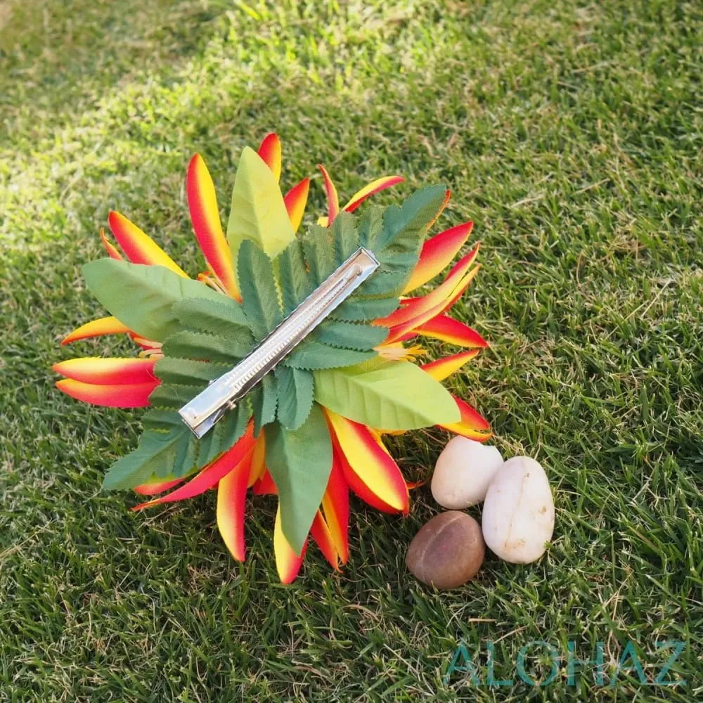 Orange orchid jungle hawaiian flower hair clip - alohaz