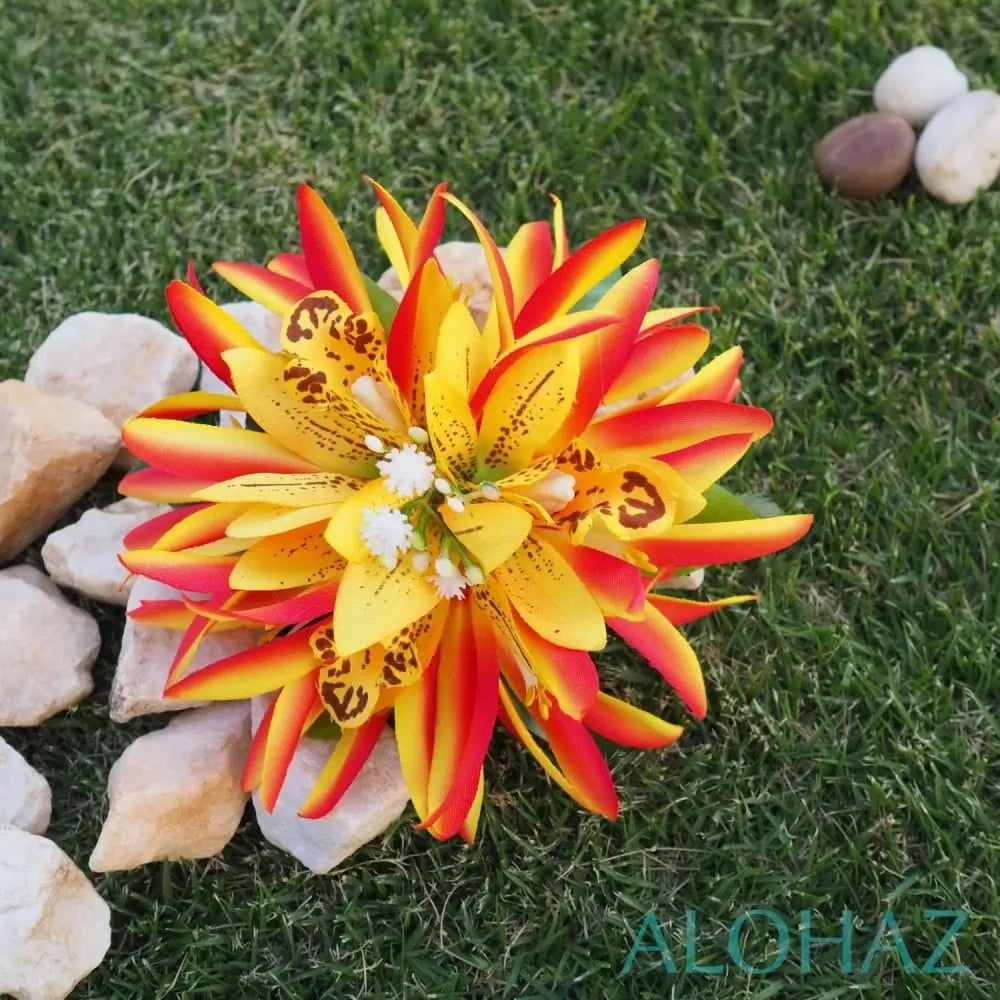 Orange orchid jungle hawaiian flower hair clip - alohaz