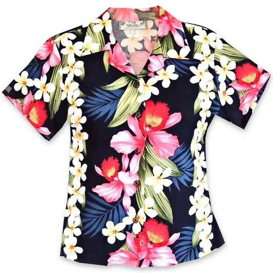 Orchid play blue hawaiian lady blouse - alohaz