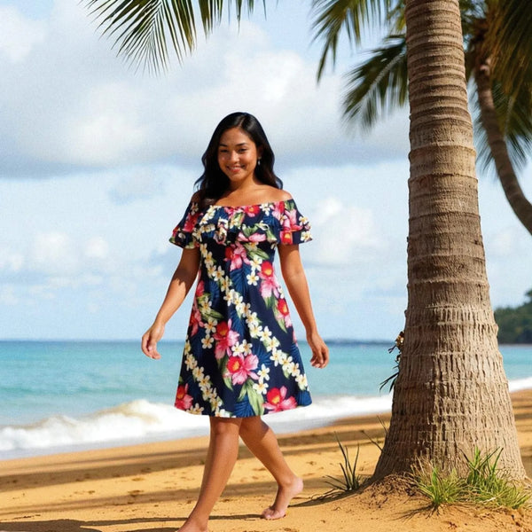 orchid play blue hawaiian rainbow short dress - Alohaz