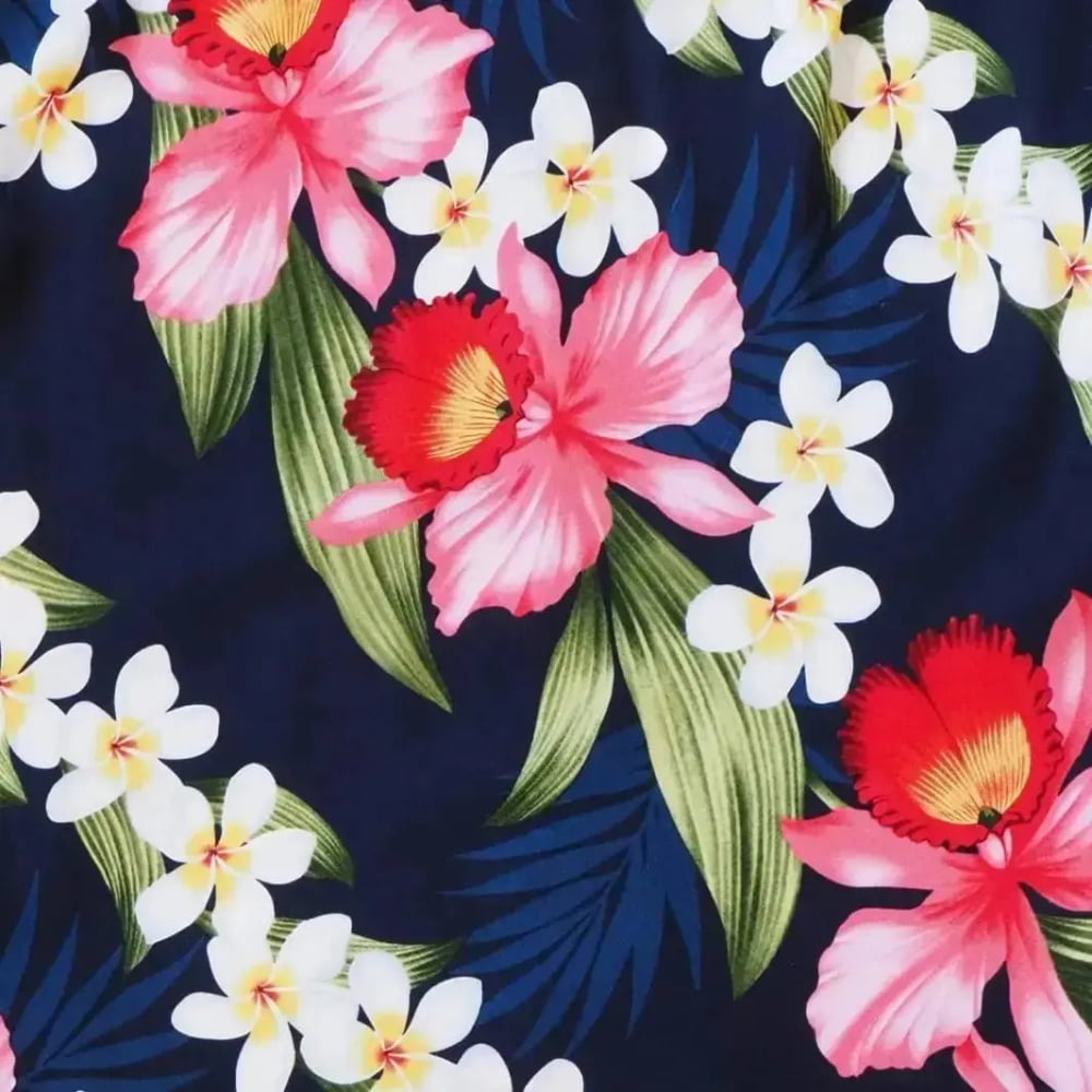 Orchid play blue hawaiian rayon fabric