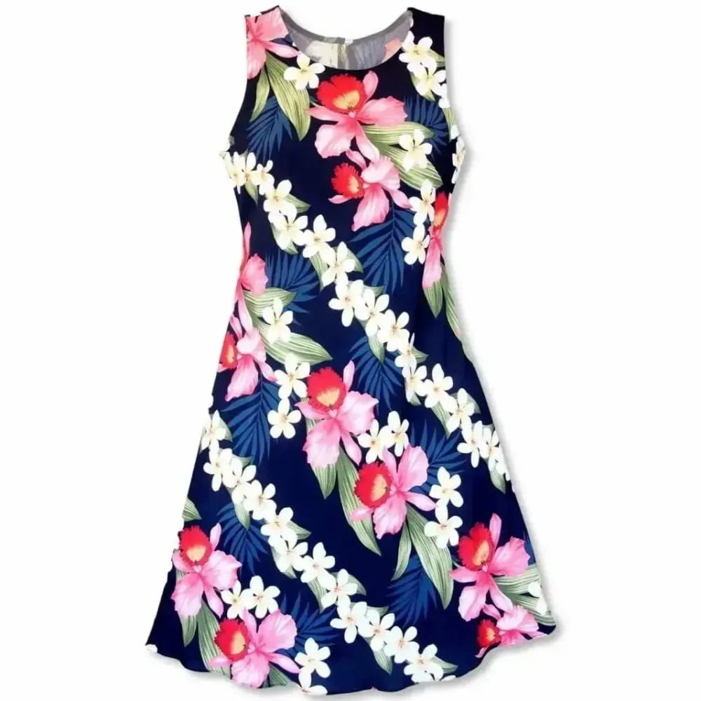Orchid play blue hawaiian rhythm short dress - alohaz