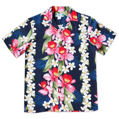 Orchid play navy hawaiian rayon shirt - alohaz