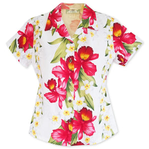 Orchid play white hawaiian lady blouse