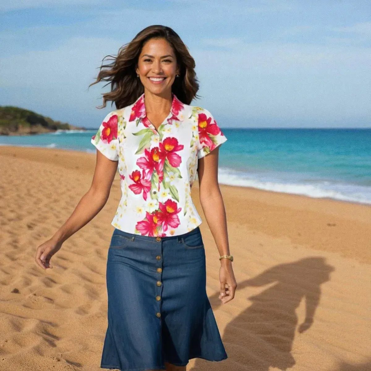 Orchid play white hawaiian lady blouse - alohaz