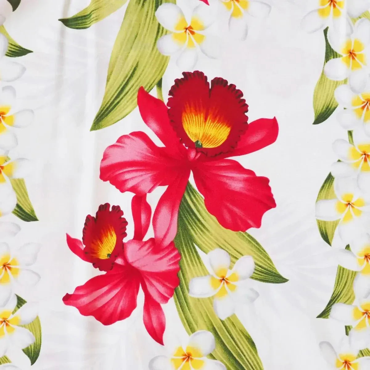 Orchid play white hawaiian rayon fabric - alohaz