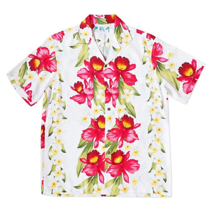 Orchid play white hawaiian rayon shirt - alohaz
