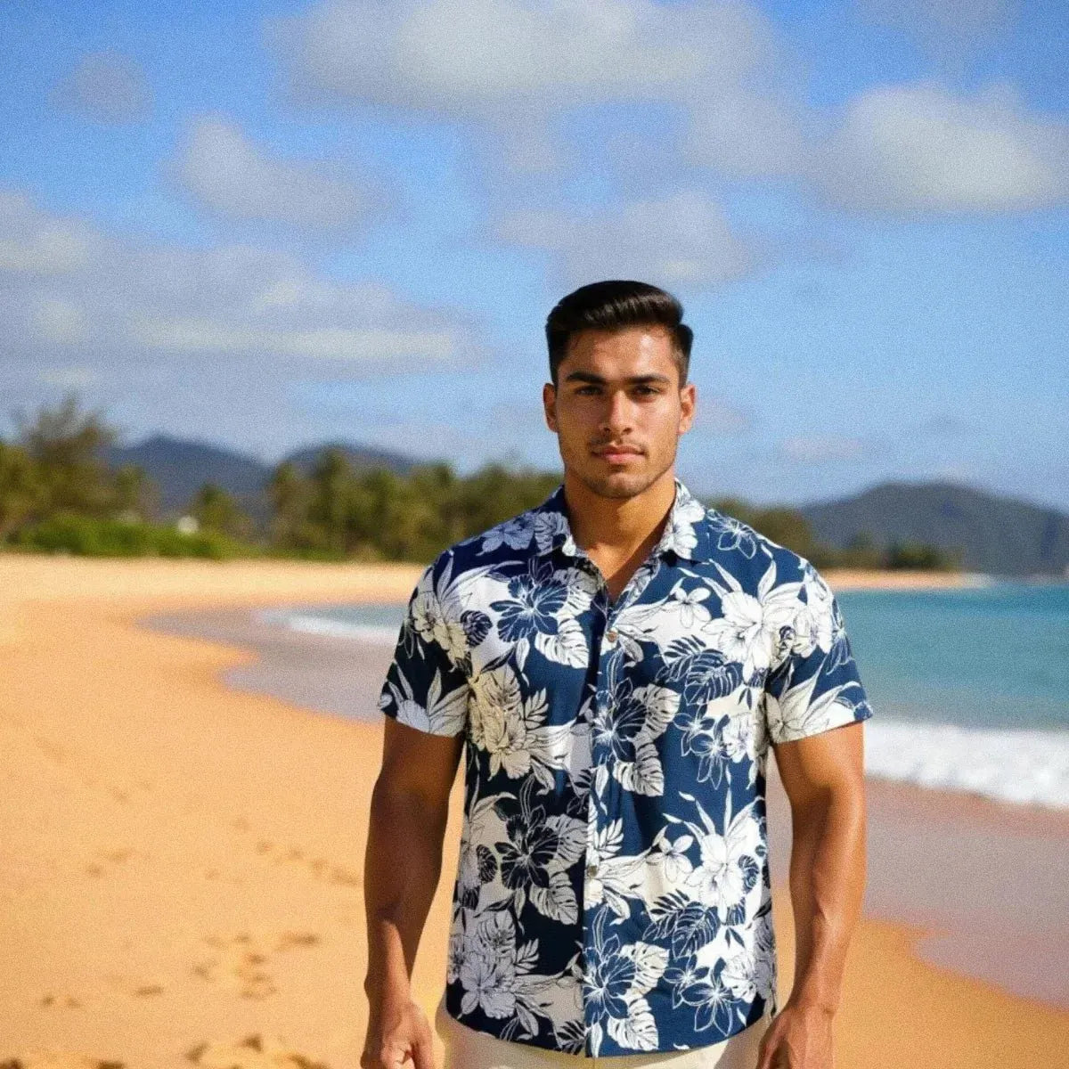 Orchid shadow blue hawaiian cotton shirt - alohaz