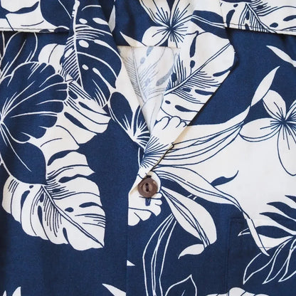 Orchid shadow blue hawaiian cotton shirt - alohaz