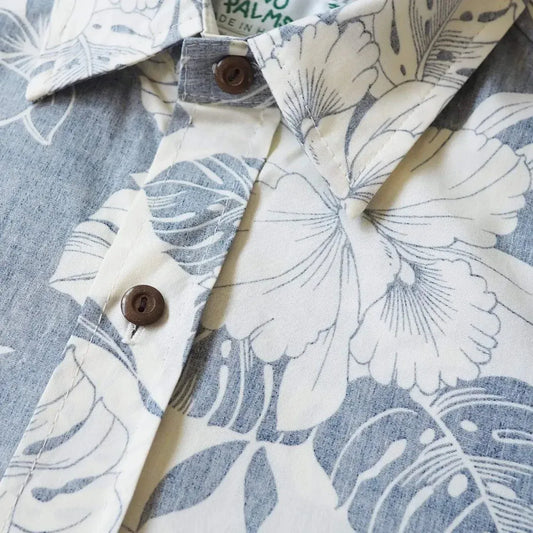 Orchid shadow navy reverse print hawaiian cotton shirt