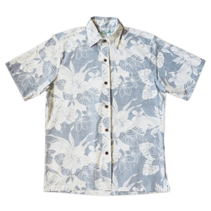 Orchid shadow navy reverse print hawaiian cotton shirt
