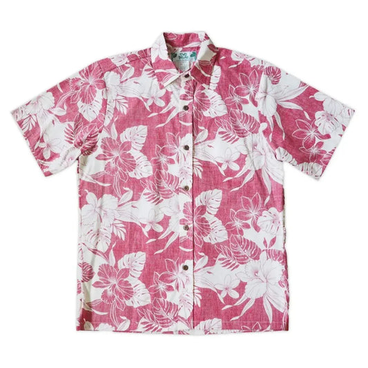 Orchid shadow red reverse print hawaiian cotton shirt