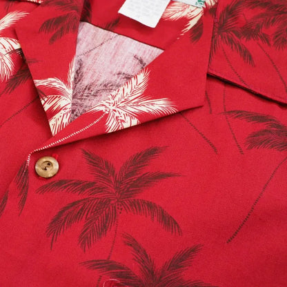 Palm beach red hawaiian cotton shirt - alohaz