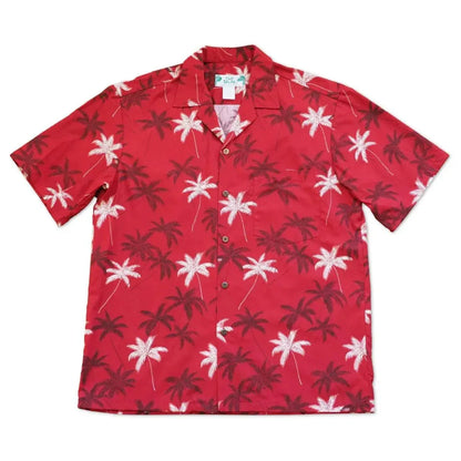 Palm beach red hawaiian cotton shirt - alohaz