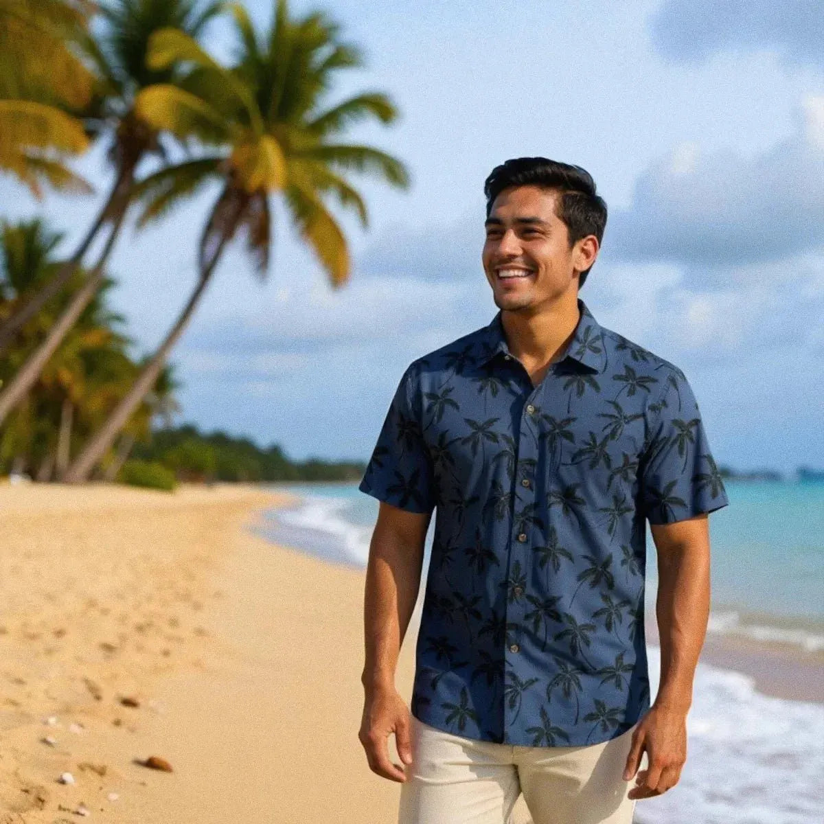 Palm breeze black hawaiian rayon shirt - alohaz