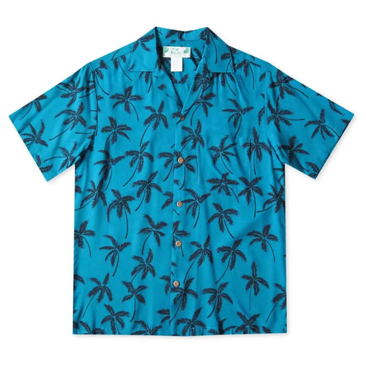 Palm breeze blue hawaiian rayon shirt - alohaz