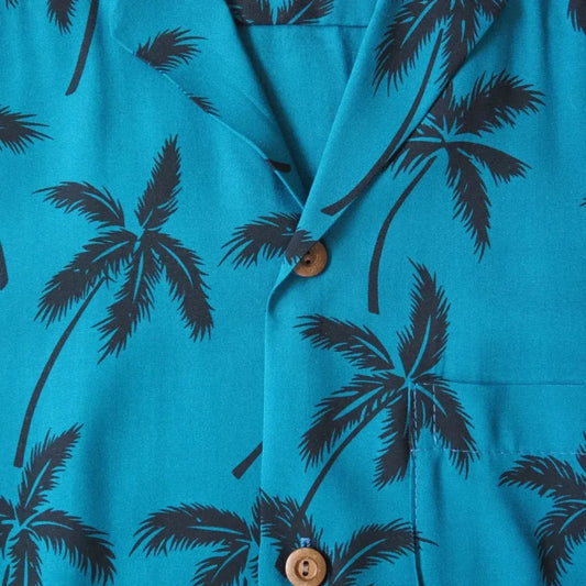 Palm breeze blue hawaiian rayon shirt - alohaz