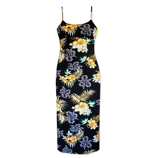 Passion black long skinny straps hawaiian dress - alohaz
