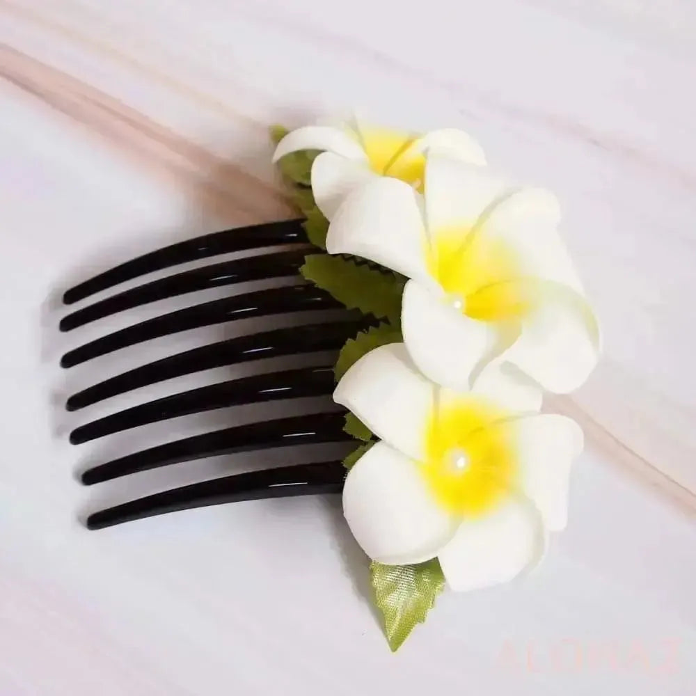 Pearls & plumeria hawaiian flower hair comb - alohaz