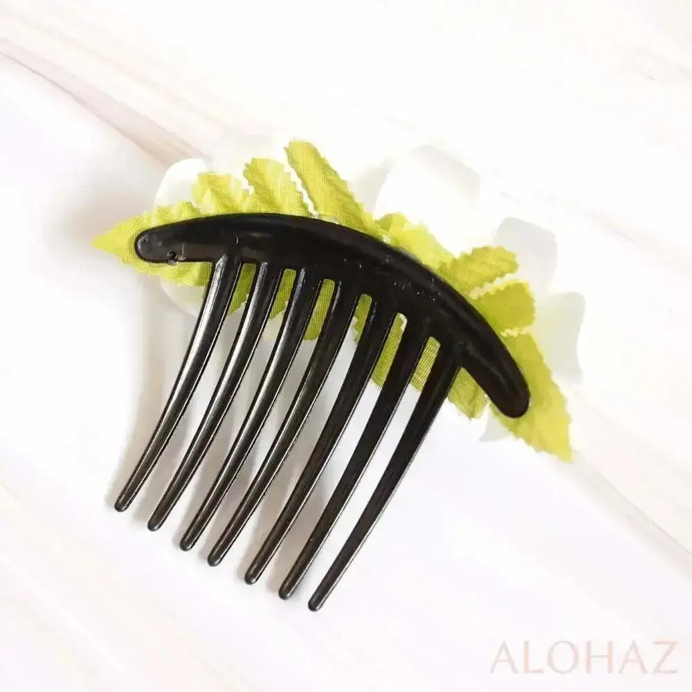 Pearls & plumeria hawaiian flower hair comb
