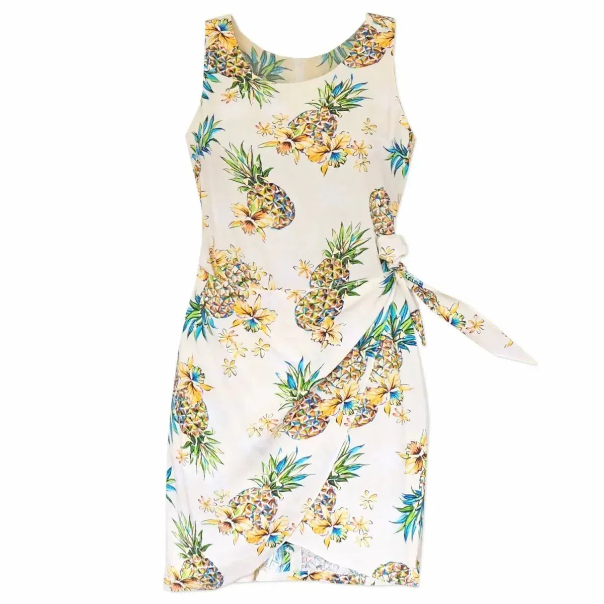 Pineapple cream hawaiian honi sarong dress - alohaz