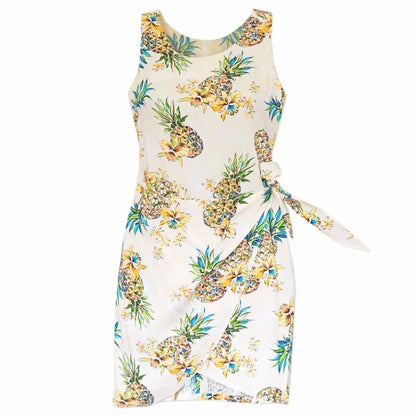 Pineapple cream hawaiian honi sarong dress - alohaz