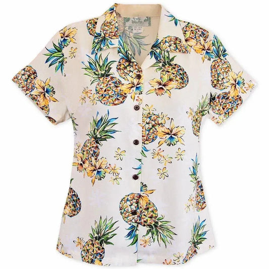 Pineapple cream hawaiian lady blouse - alohaz